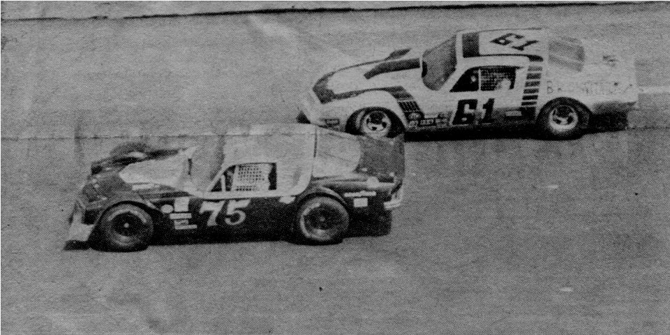  - Richie Evans passes Alan West on his way to winning the 1980 Modified 200 _Mike Feinberg Photo_